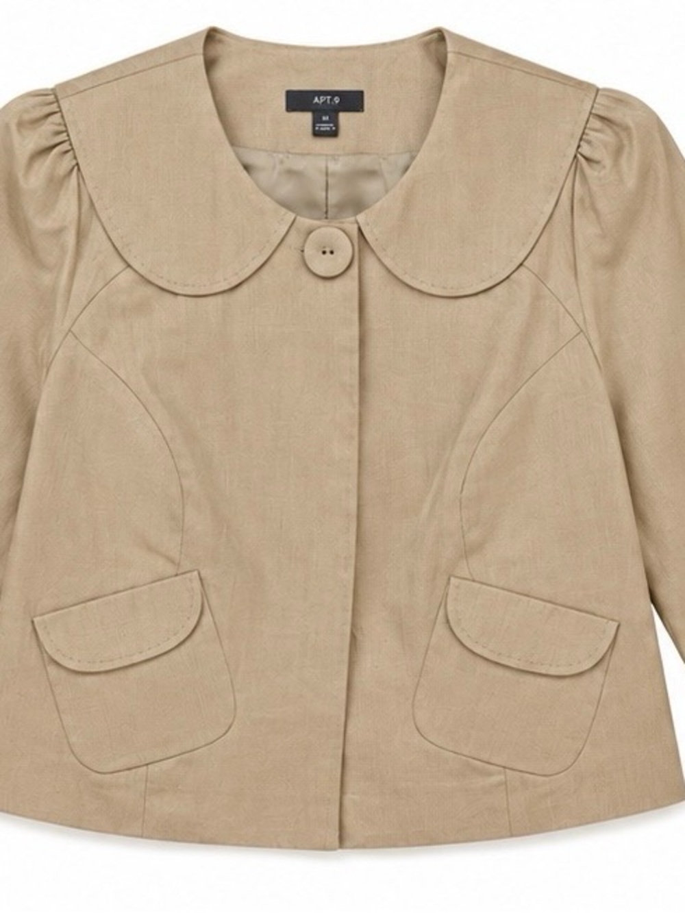 Apt. 9 Light Tan Collarless Swing Coat with 3/4 Sleeves